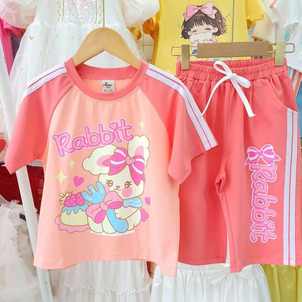  DB64 _ Đồ bộ lửng cotton cho bé gái họa tiết thỏ Rabbit xinh xắn _ Beekids 