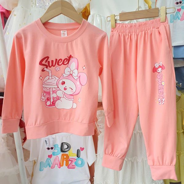  DB66 _ Bộ thun dài tay bé gái mặc ngủ chất cotton mịn mát họa tiết hoạt hình dễ thương _ Beekids 