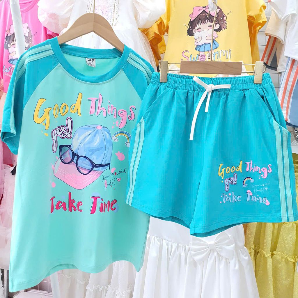  DB62 _ Đồ bộ đùi cho bé gái bisize từ 32 đến 70kg chất cotton mịn mát  _ Beekids 