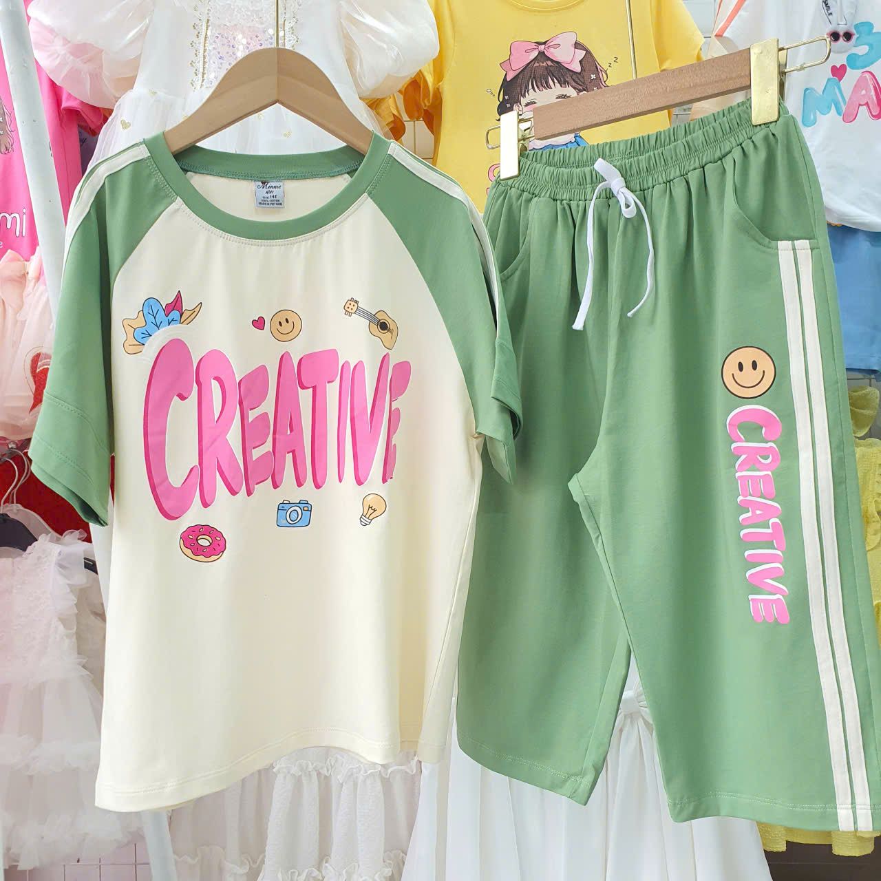  DB63 _ Đồ bộ lửng cho bé gái bisize từ 32 đến 70kg chất cotton mịn mát  _ Beekids 