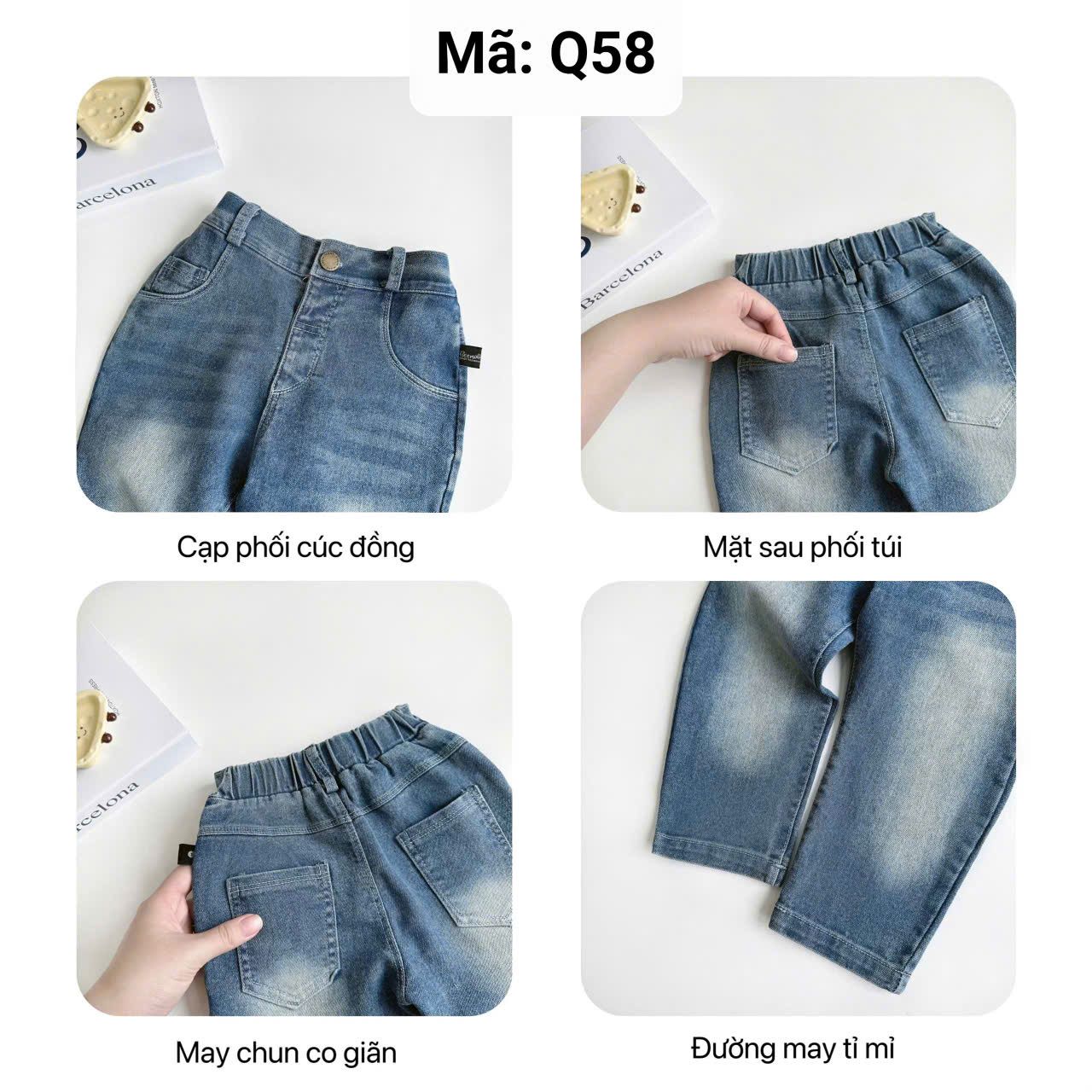  Q58 _ Quần jean dài cho bé cài nút sau lưng thun chất jean mềm mại tạo cảm giác dễ chịu _ Beekids 