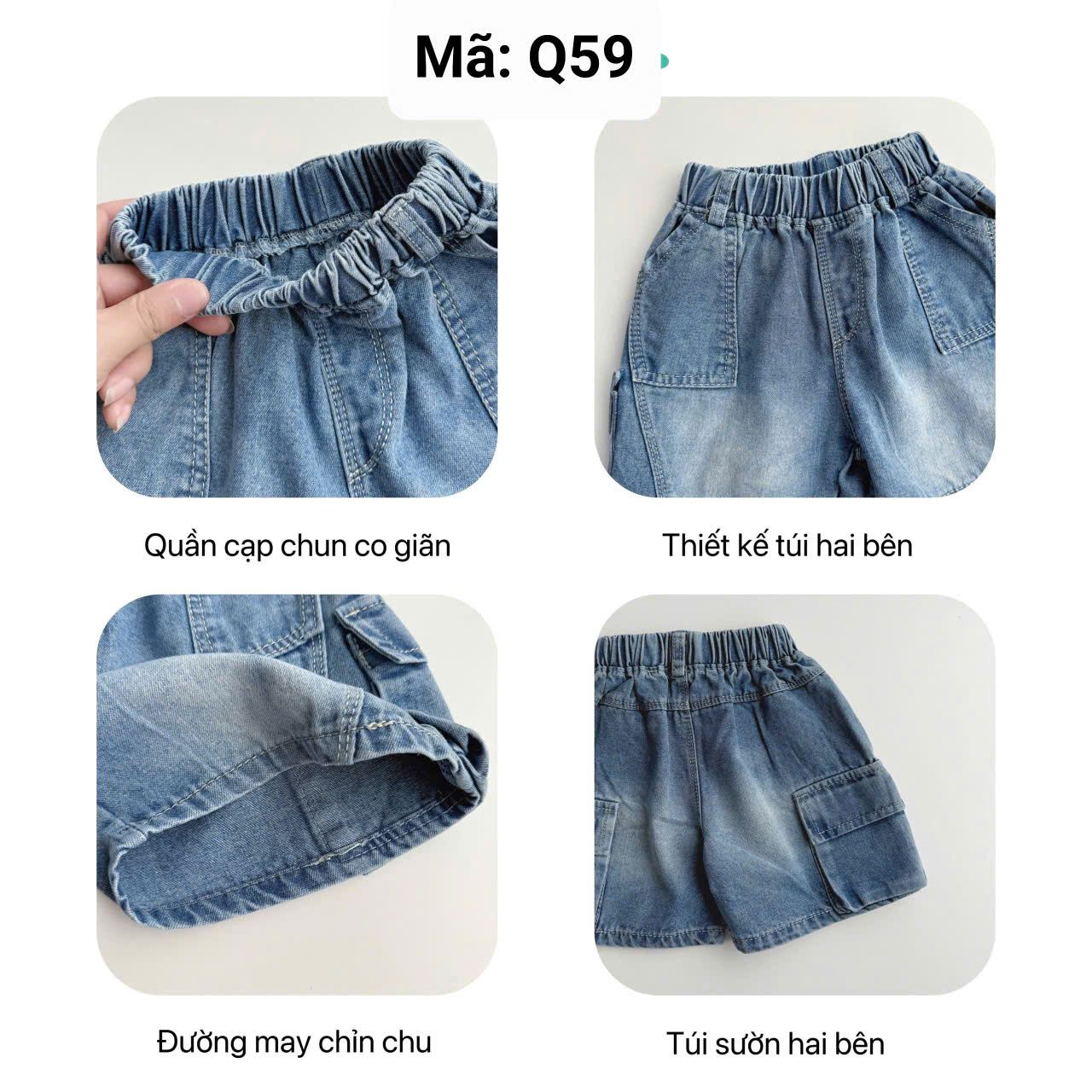 Q59 _ Quần short jean cho bé túi hộp wax màu chất jean mềm mại co giãn nhẹ_ Beekids 