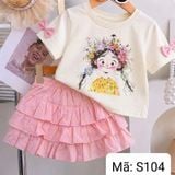 S104 _ Set váy bé gái phối ren mềm mại họa tiết dễ thương _ Beekids 