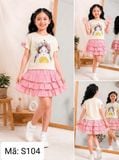 S104 _ Set váy bé gái phối ren mềm mại họa tiết dễ thương _ Beekids 