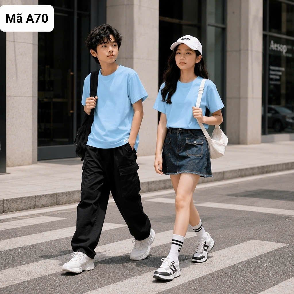  A70 _ Áo thun trơn cho bé và gia đình chất cotton 4 chiều mềm mịn mát _ Beekids 