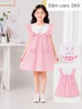  D69 _ Đầm bé gái caro dáng chữ A cổ bèo xinh xắn chất mềm mát _ Beekids 