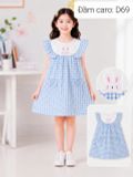  D69 _ Đầm bé gái caro dáng chữ A cổ bèo xinh xắn chất mềm mát _ Beekids 