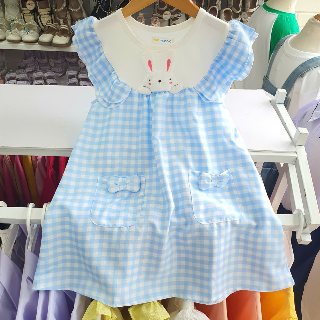  D69 _ Đầm bé gái caro dáng chữ A cổ bèo xinh xắn chất mềm mát _ Beekids 