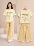  S111 _ Set bé gái quần dài caro phối áo thun cotton mềm mịn họa tiết gấu nơ dễ thương _ Beekids 