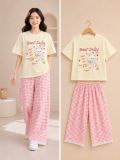  S111 _ Set bé gái quần dài caro phối áo thun cotton mềm mịn họa tiết gấu nơ dễ thương _ Beekids 