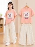  S113 _  Set bé gái quần dài chấm bi nhúng bèo phối áo thun họa tiết thỏ đáng yêu _ Beekids 