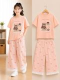  S115 _ Set bé gái quần suông kẻ sọc lai ren phối áo thun họa tiết  gấu xinh xắn _ Beekids 