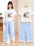  S115 _ Set bé gái quần suông kẻ sọc lai ren phối áo thun họa tiết  gấu xinh xắn _ Beekids 