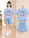 S110 _ Set bé gái áo thun họa tiết Hello Kitty phối quần short jean mềm mại co giãn _ Beekids 