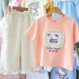  S113 _  Set bé gái quần dài chấm bi nhúng bèo phối áo thun họa tiết thỏ đáng yêu _ Beekids 
