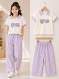  S119 _ Set bé gái quần suông kẻ sọc áo cổ trụ xinh xắn thời trang _ Beekids 