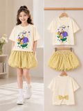 S117 _ Set đùi bí phối áo thun họa tiết mèo đính nơ  siêu dễ thương cho bé gái _ Beekids 