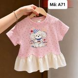  A71 _ Áo thun croptop bé gái chấm bi lai phối ren nhúng bèo điệu đà _ Beekids 