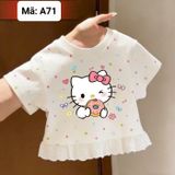  A71 _ Áo thun croptop bé gái chấm bi lai phối ren nhúng bèo điệu đà _ Beekids 