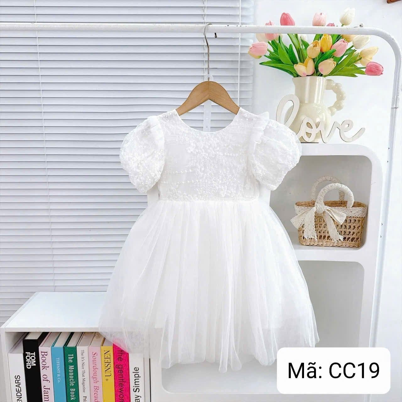  CC19 _ Đầm công chúa xòe cho bé gái phối ren hoa và lưới trơn mềm mại _ Beekids 