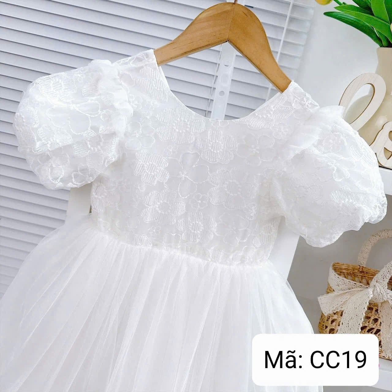  CC19 _ Đầm công chúa xòe cho bé gái phối ren hoa và lưới trơn mềm mại _ Beekids 