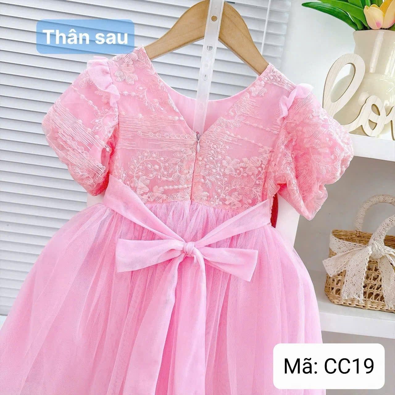  CC19 _ Đầm công chúa xòe cho bé gái phối ren hoa và lưới trơn mềm mại _ Beekids 