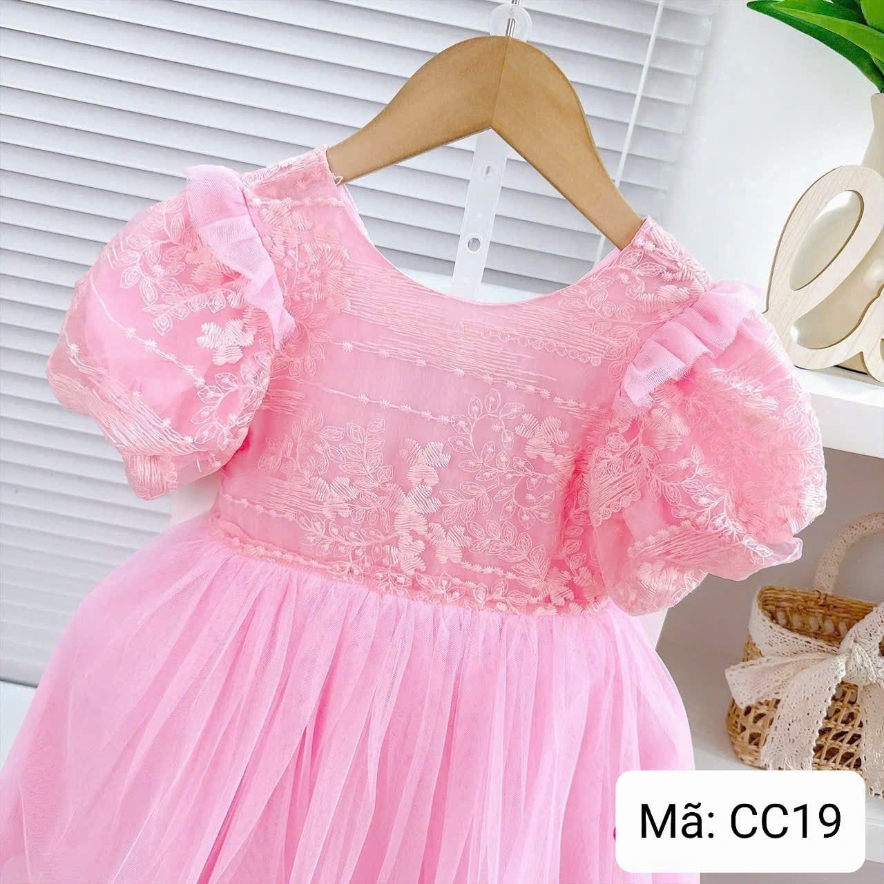  CC19 _ Đầm công chúa xòe cho bé gái phối ren hoa và lưới trơn mềm mại _ Beekids 