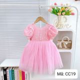  CC19 _ Đầm công chúa xòe cho bé gái phối ren hoa và lưới trơn mềm mại _ Beekids 