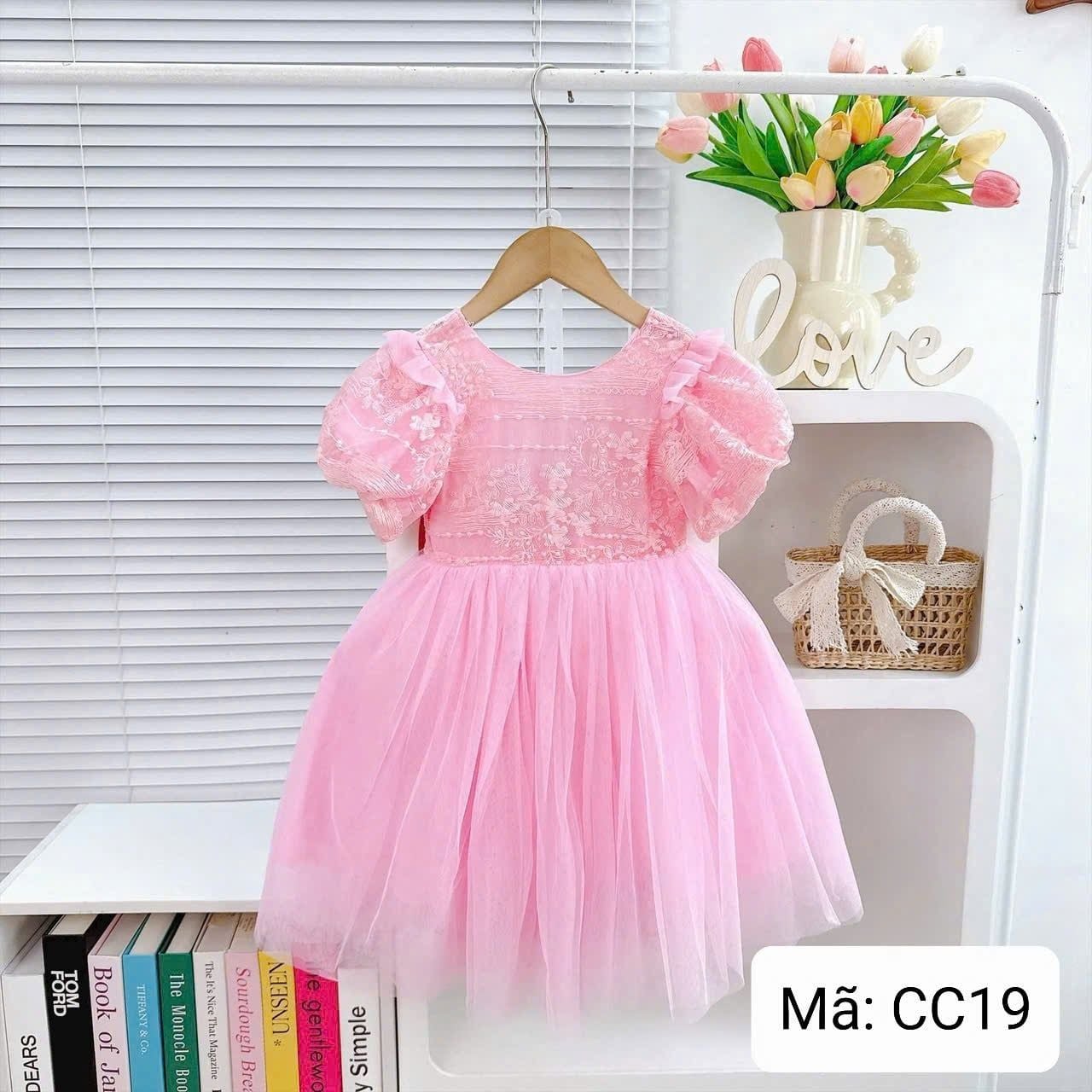  CC19 _ Đầm công chúa xòe cho bé gái phối ren hoa và lưới trơn mềm mại _ Beekids 
