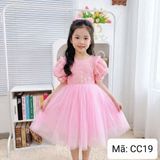  CC19 _ Đầm công chúa xòe cho bé gái phối ren hoa và lưới trơn mềm mại _ Beekids 