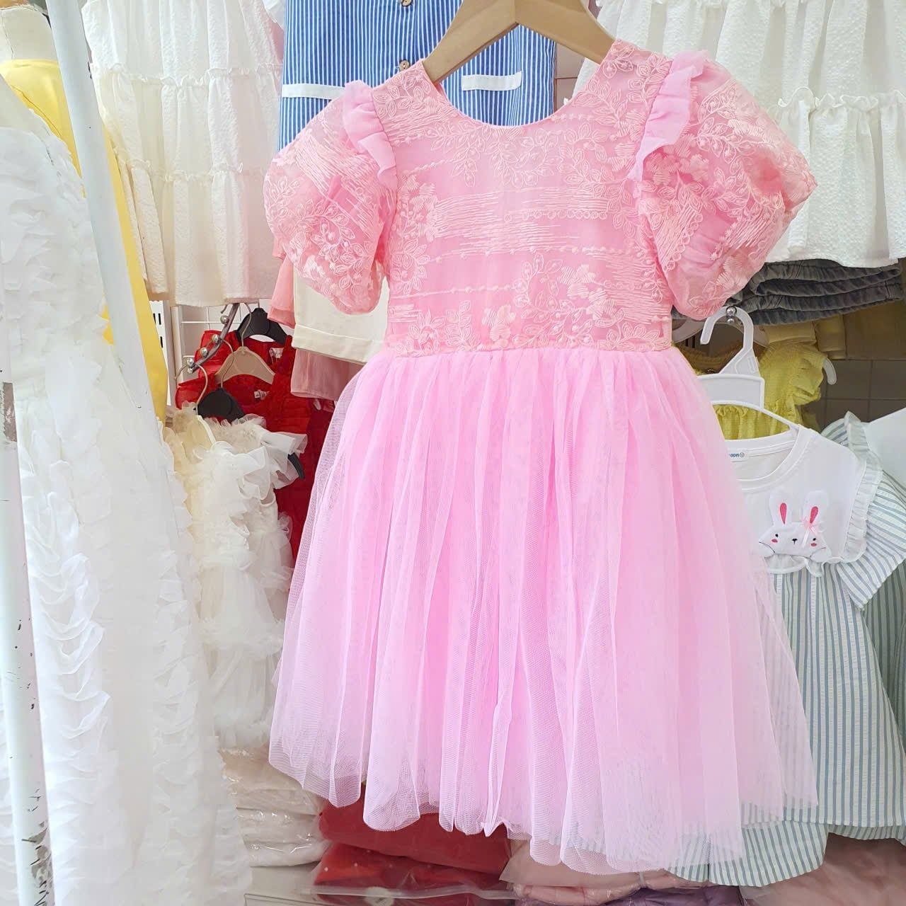  CC19 _ Đầm công chúa xòe cho bé gái phối ren hoa và lưới trơn mềm mại _ Beekids 