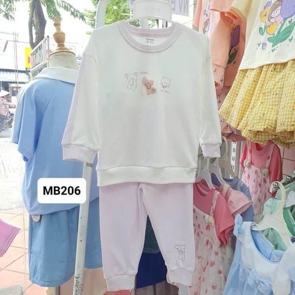  MB206 _ Bộ dài tay cho bé mặc ngủ đính charm dễ thương size 9-36M _ Beekids 
