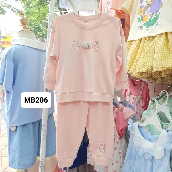  MB206 _ Bộ dài tay cho bé mặc ngủ đính charm dễ thương size 9-36M _ Beekids 