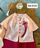  S122 _ Set áo tết nút như ý phối quần lụa mềm thanh lịch cho bé diện lễ tết, trung thu _ Beekids 