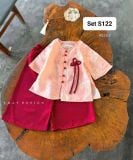 S122 _ Set áo tết nút như ý phối quần lụa mềm thanh lịch cho bé diện lễ tết, trung thu _ Beekids 