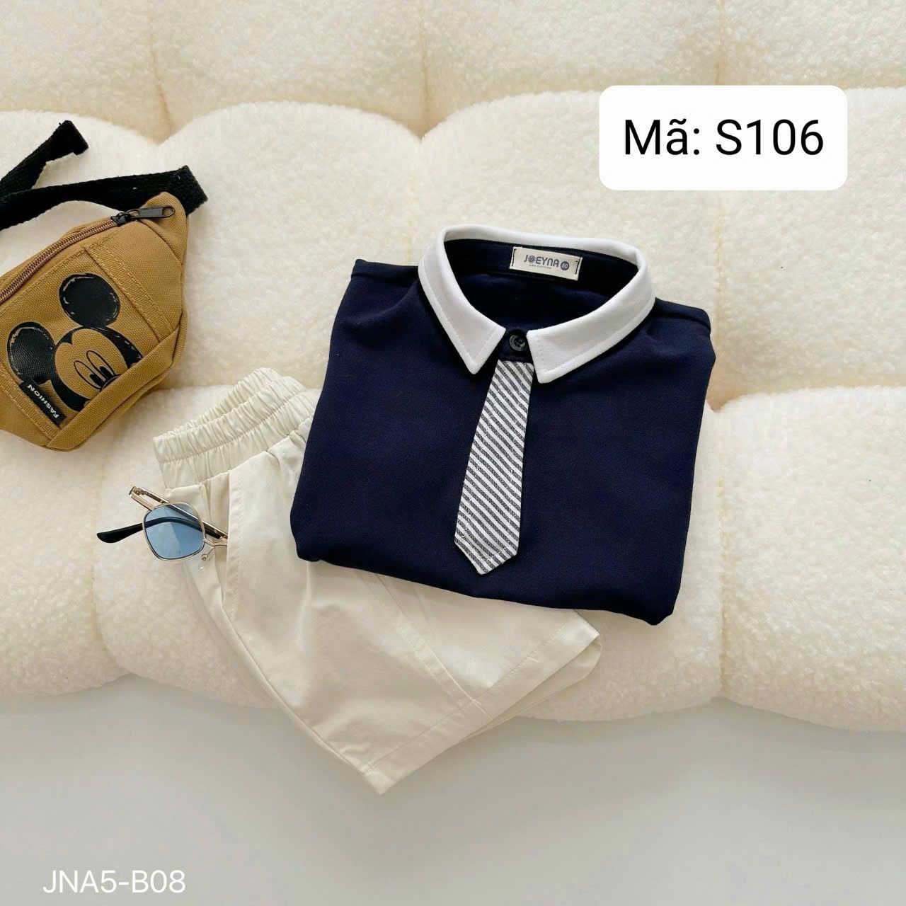  S106 _ Set bộ áo polo phối cavat kẻ thời trang cho bé trai _ Beekids 
