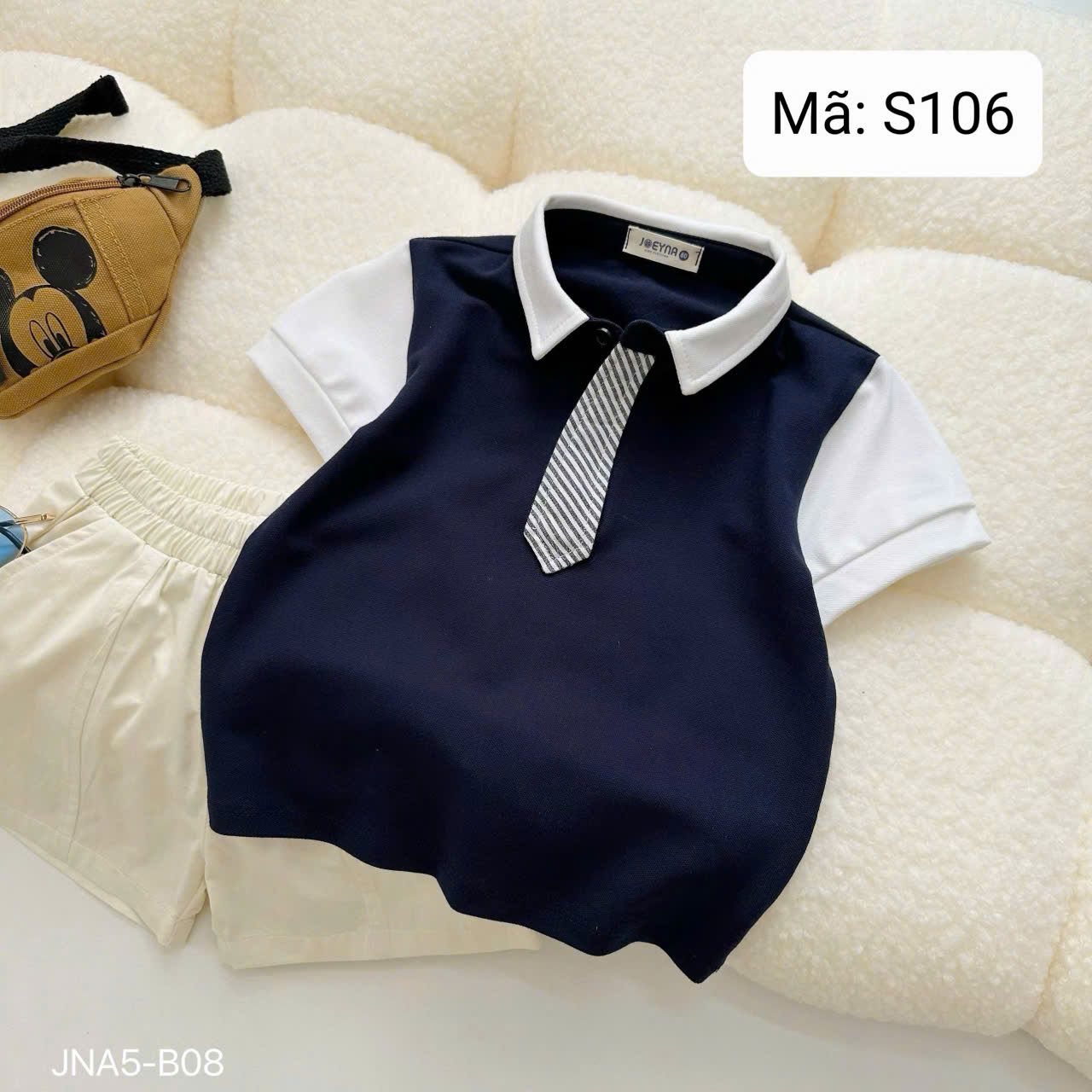  S106 _ Set bộ áo polo phối cavat kẻ thời trang cho bé trai _ Beekids 