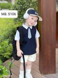  S106 _ Set bộ áo polo phối cavat kẻ thời trang cho bé trai _ Beekids 