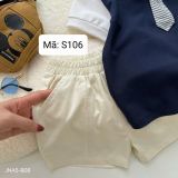  S106 _ Set bộ áo polo phối cavat kẻ thời trang cho bé trai _ Beekids 