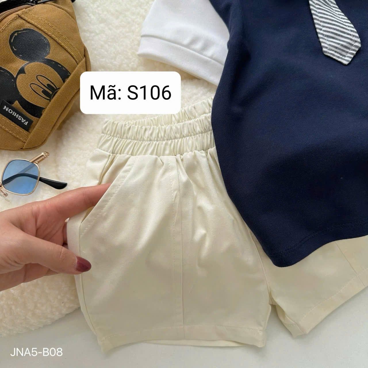  S106 _ Set bộ áo polo phối cavat kẻ thời trang cho bé trai _ Beekids 
