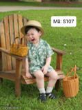  S107 _ Set bộ đi biển cho bé họa tiết hoa lá cây dừa chất tơ đũi mềm mại thoáng mát _ Beekids 