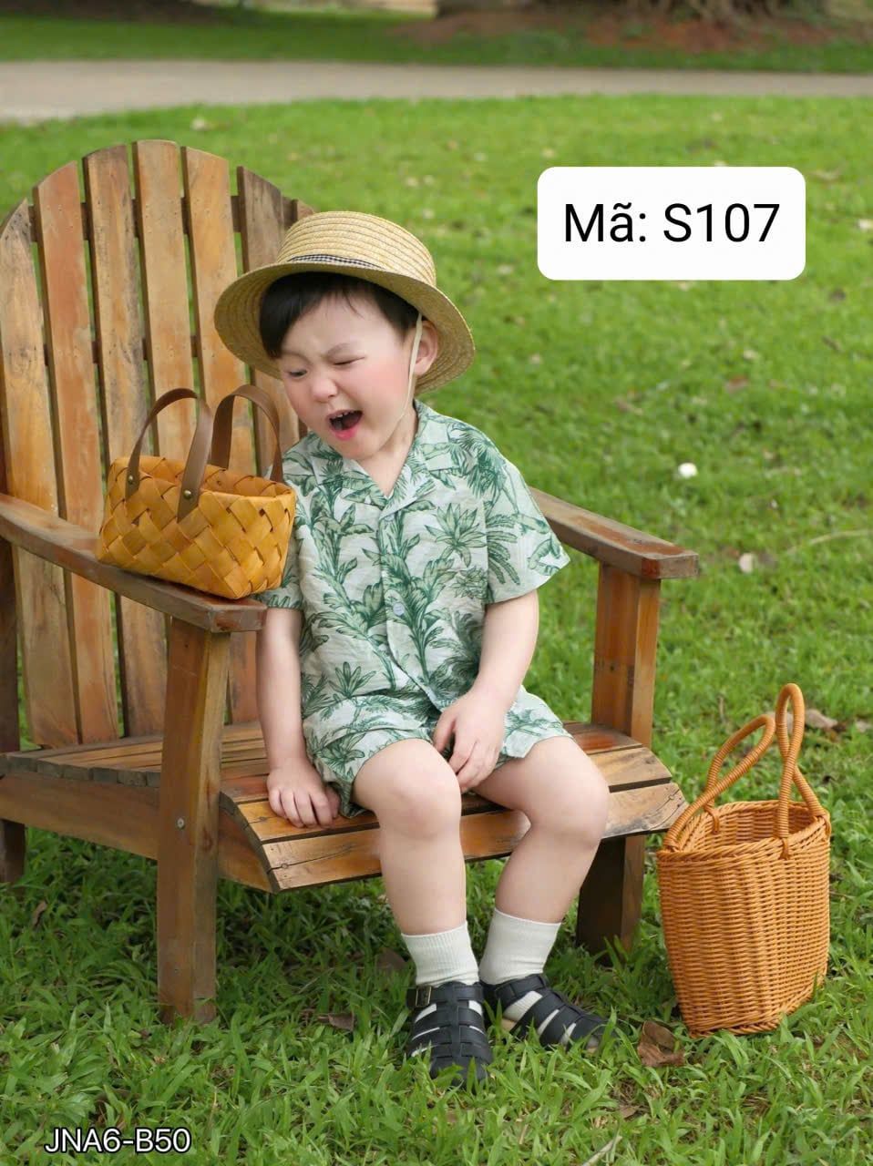  S107 _ Set bộ đi biển cho bé họa tiết hoa lá cây dừa chất tơ đũi mềm mại thoáng mát _ Beekids 