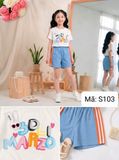  S103 _ Set bé gái áo thun họa tiết thỏ phối quần short jean mềm mại co giãn _ Beekids 