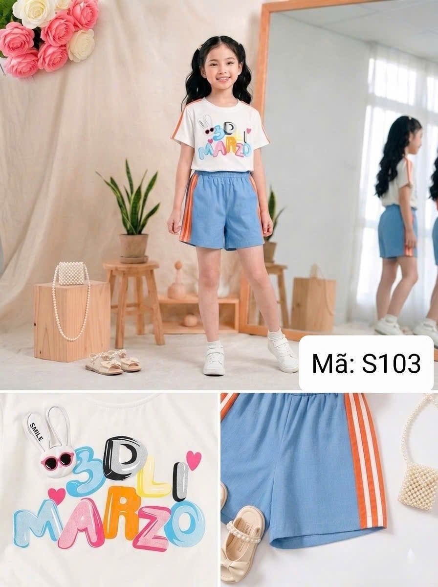  S103 _ Set bé gái áo thun họa tiết thỏ phối quần short jean mềm mại co giãn _ Beekids 