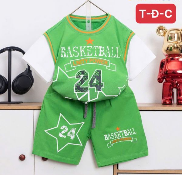  S89 _ Set bé trai tay phối chất cotton mềm mát họa tiết chữ ngôi sao sành điệu _ Beekids 