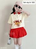  S82 _ Set áo cổ polo họa tiết gấu phối chân váy bí xinh xắn đáng yêu _ Beekids 