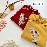  AD11 _ Bộ áo dài bé trai thêu hình chim hạc chất nhung tăm mềm mịn _ Beekids 