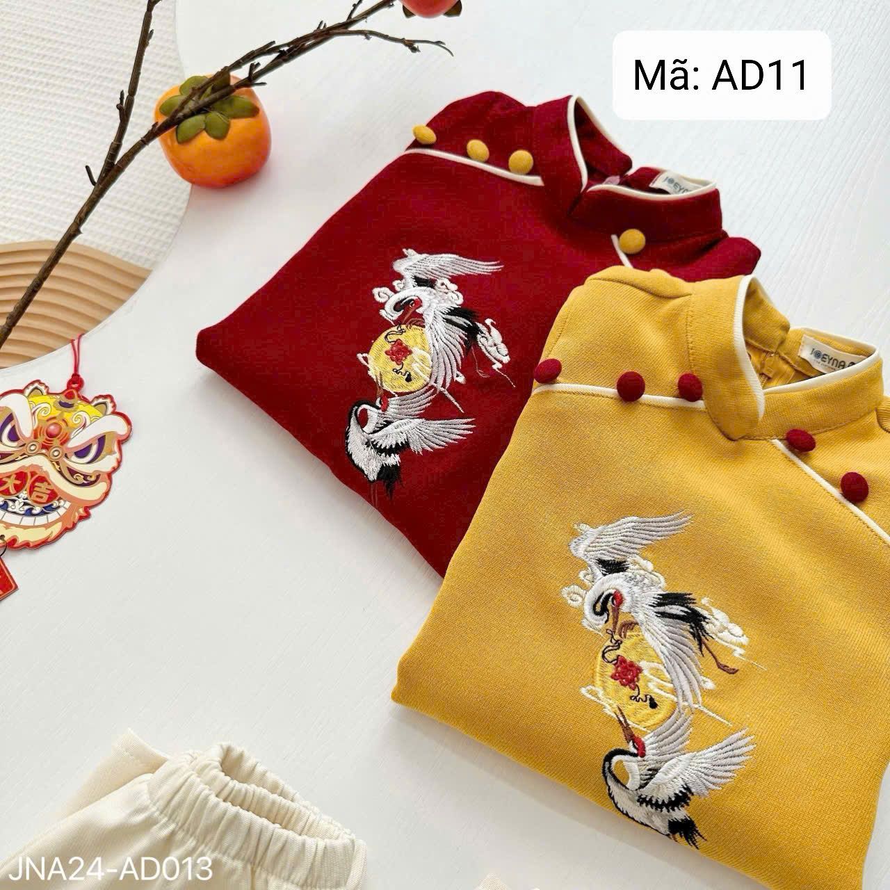  AD11 _ Bộ áo dài bé trai thêu hình chim hạc chất nhung tăm mềm mịn _ Beekids 