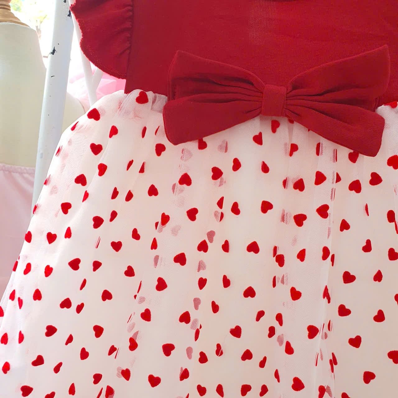  D53 _ Váy đầm bé gái thun cotton tay cánh tiên phối lưới hình trái tim mềm mịn _ Beekids 