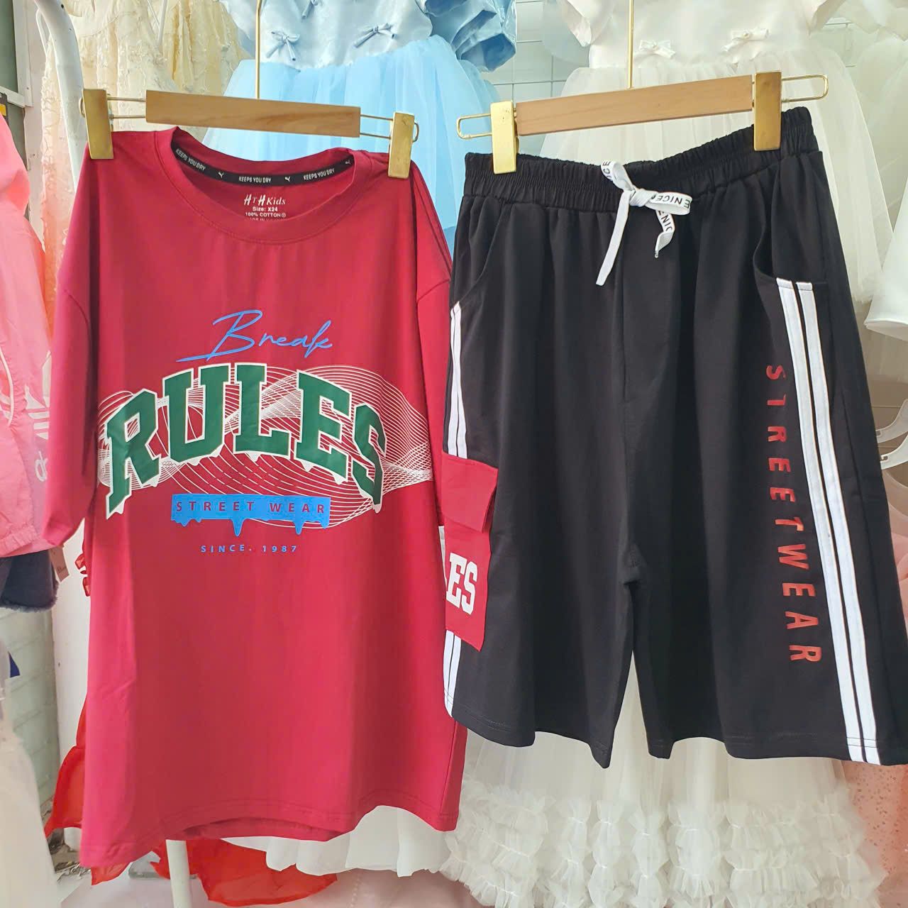  DB56 _ Bộ thun lửng bigsize cho bé trai từ 60kg đến 90kg họa tiết chữ thời trang _ Beekids 